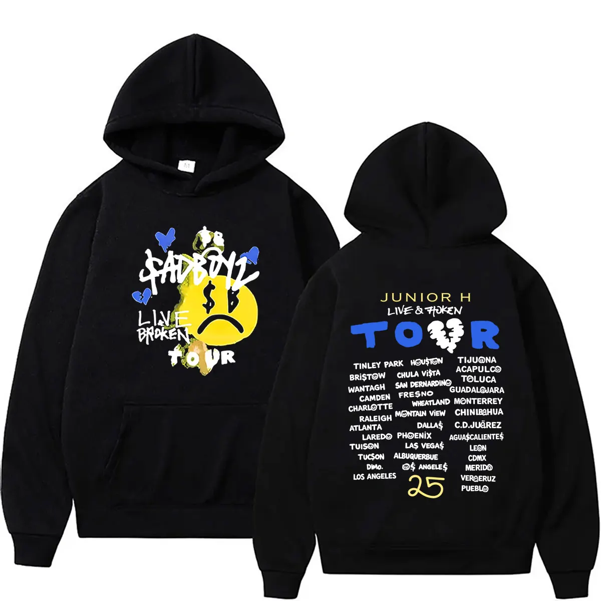 Rapper Junior H Sad Boyz Sad Boyz Live & Broken Tour Hoodie Men Women Hip Hop Fashion Oversized Streetwear Male Vintage Hoodies