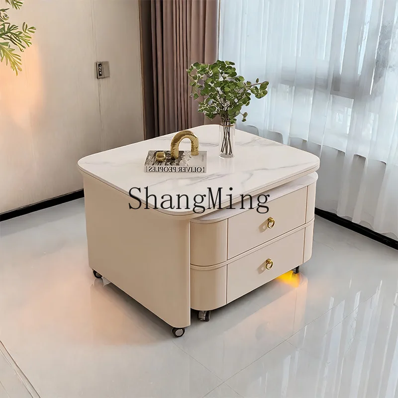 

SM removable living room household small apartment rock slab minimalist light luxury storage rotating square table