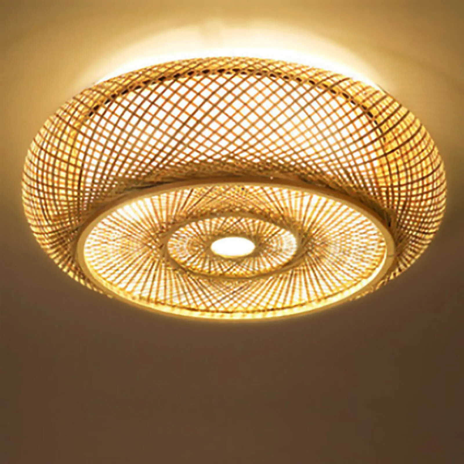 

40CM Bamboo Wicker Rattan Ceiling Light Fixture Flush Mount Asian Art Pendant Lamp 110V