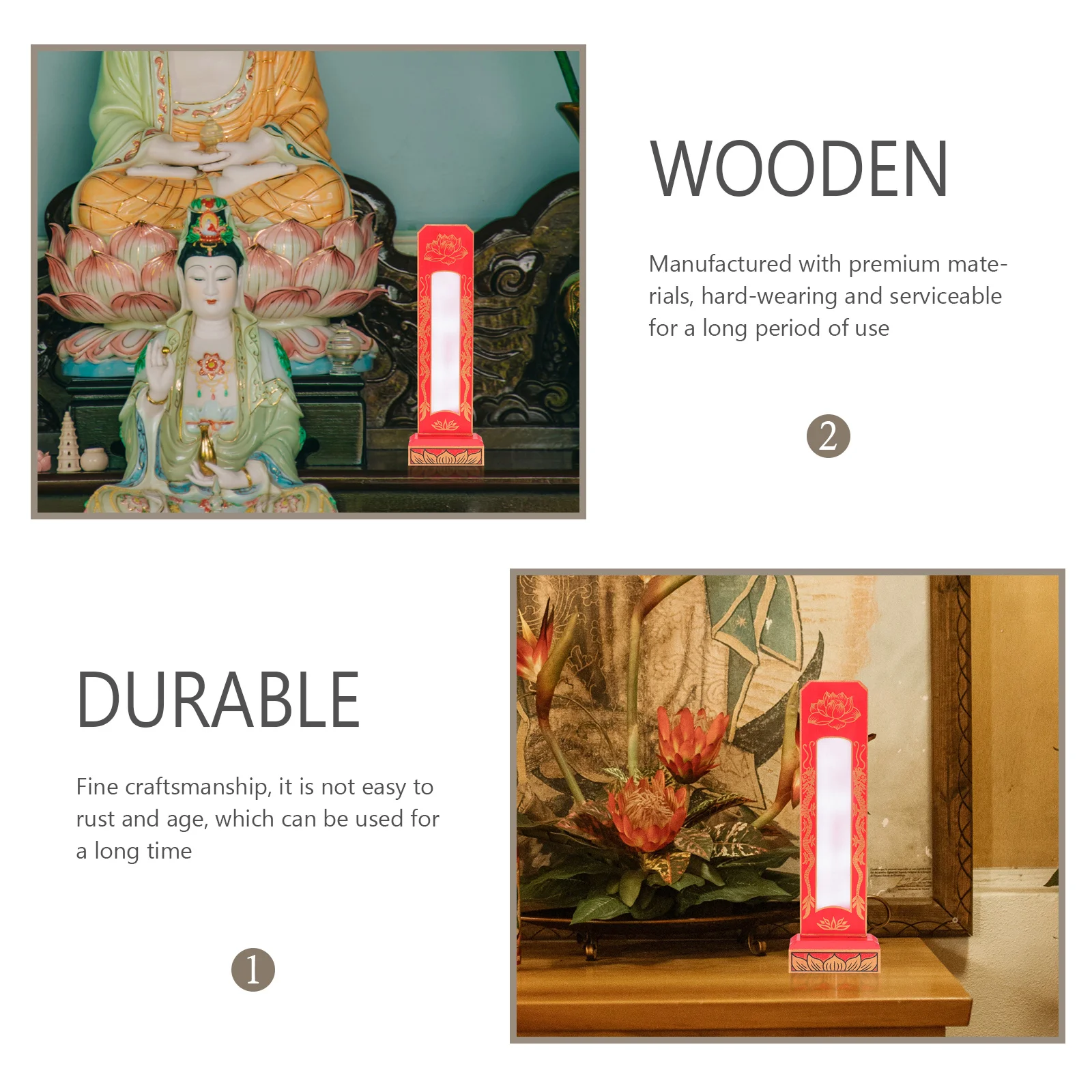 

Wooden Memorial Tablet Ancestral Plaque Blank Frame for Temple Worship Buddhist Offering Board Halloween Prop