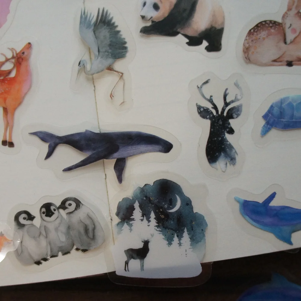 38pcs White Black Red Blue Color Animal Fox Panda Deer Style PVC Sticker Scrapbooking DIY Gift Packing Label Decoration Tag