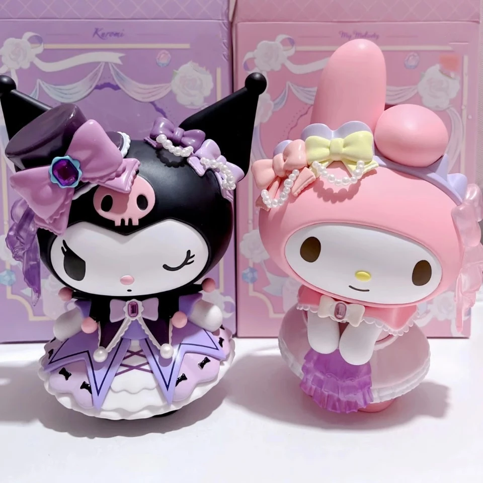 Serie de bancos de flores rosas de la familia Sanrio, My Kuromi Melody, adornos hechos a mano, regalo lindo, adorno de paisaje, productos genuinos