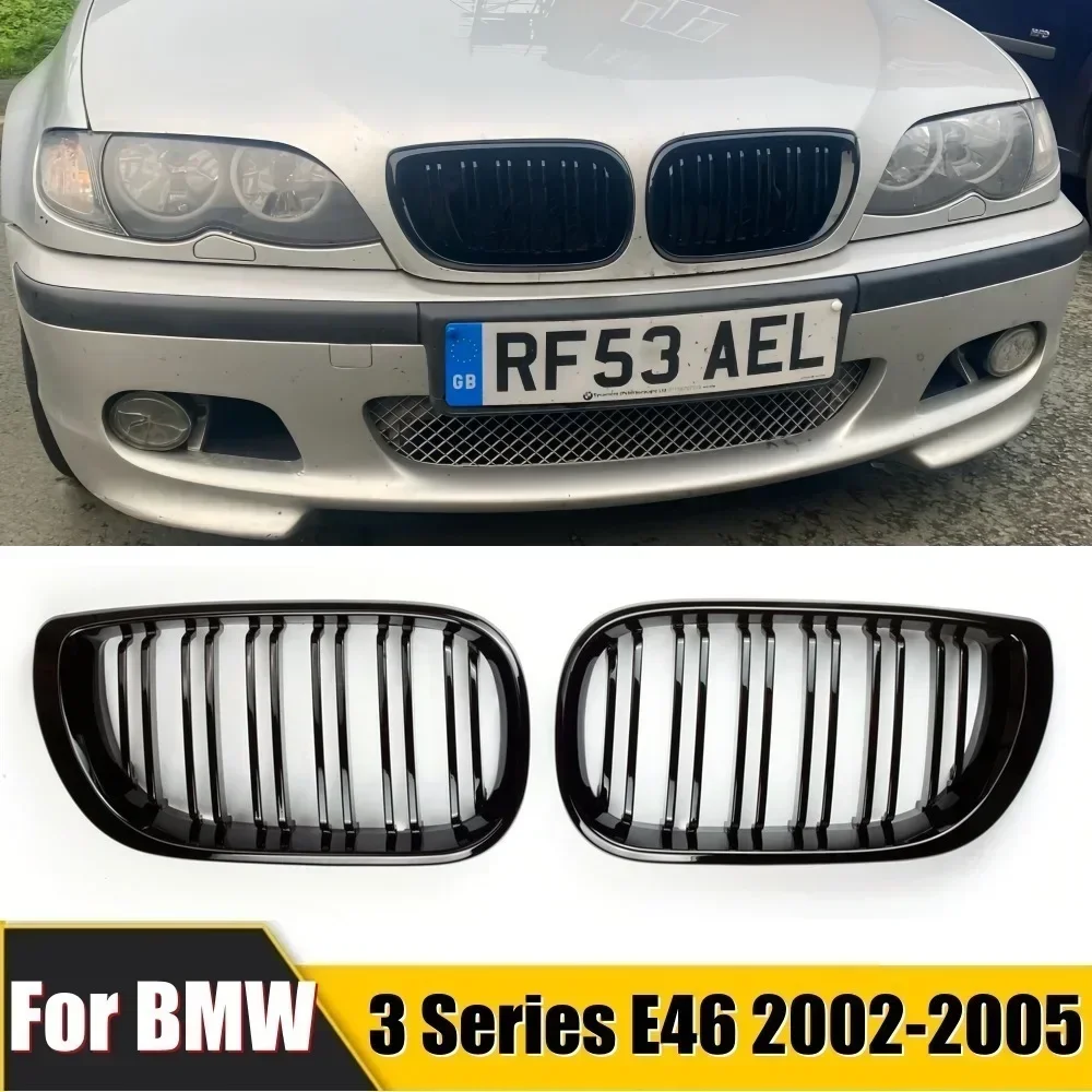 

Car Front Kidney Grill Gloss Black Grille Double Slat Hood Racing Grills for BMW 3 Series E46 4 Door 2002-2005 Auto Replacement