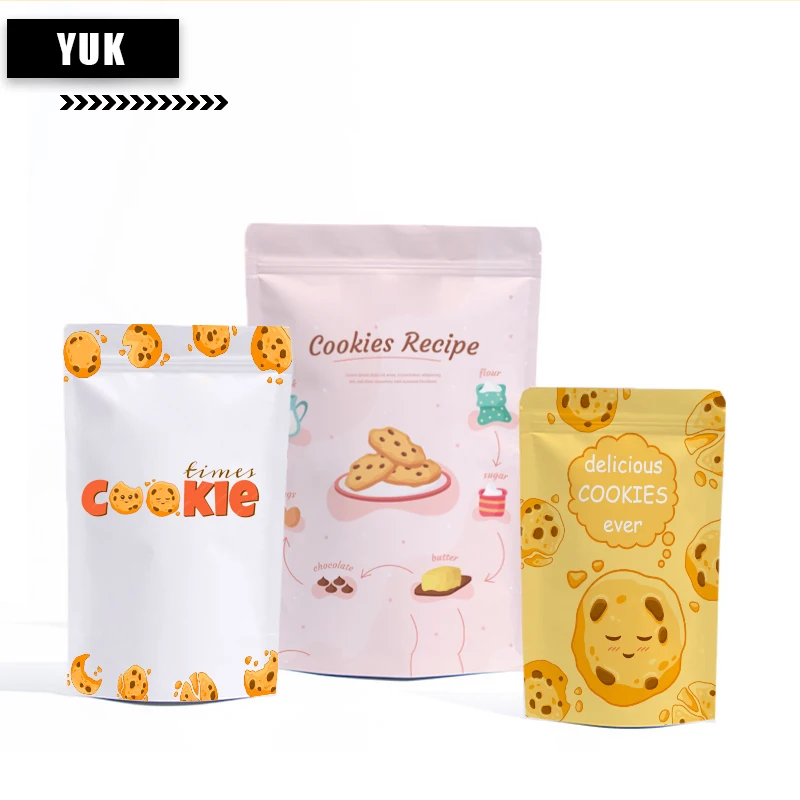Bolsa de dulces con logotipo impreso de papel Kraft blanco reciclable de calidad alimentaria, bolsas de embalaje de sellado de dulces de té con cierre Ziplock