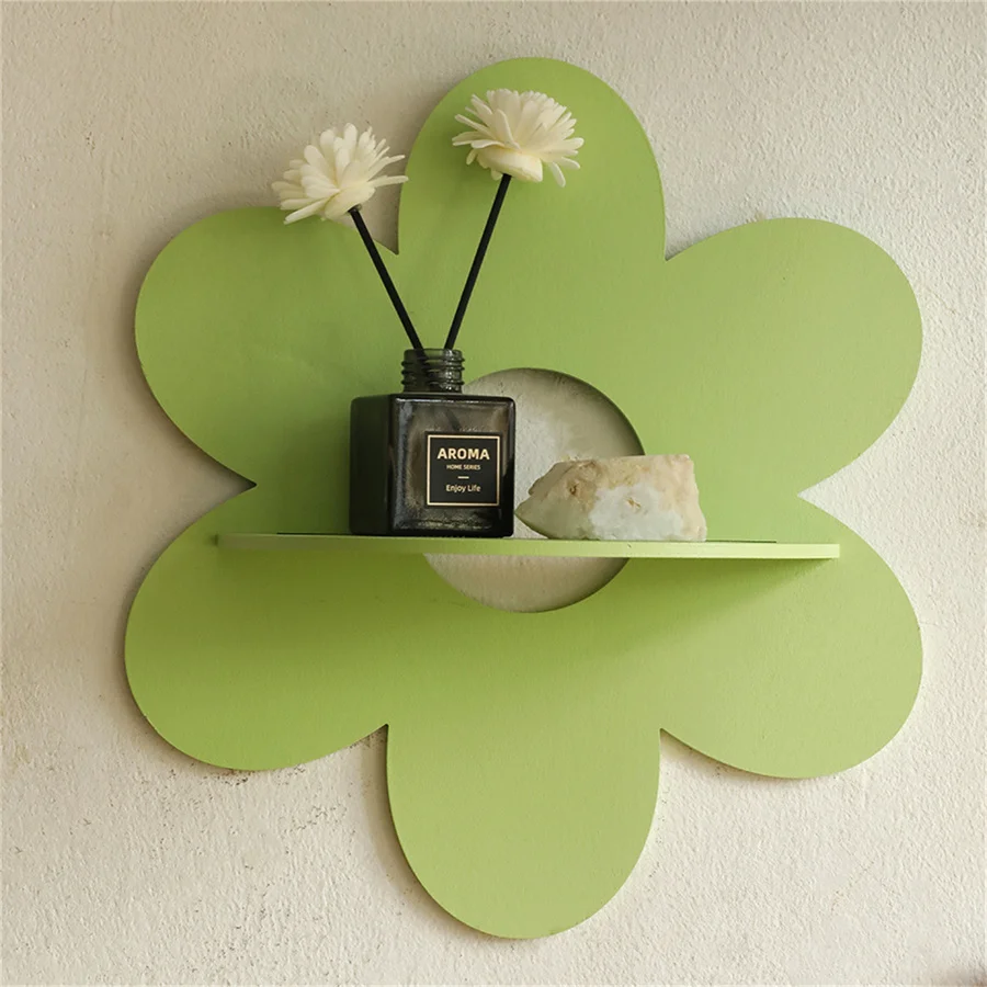 Flower Shape Wall Storage Holder Wooden Wall Art Wall Decoration Floating Plant Shelf For Bathroom Home Room Decor Gift Bedroom view 2