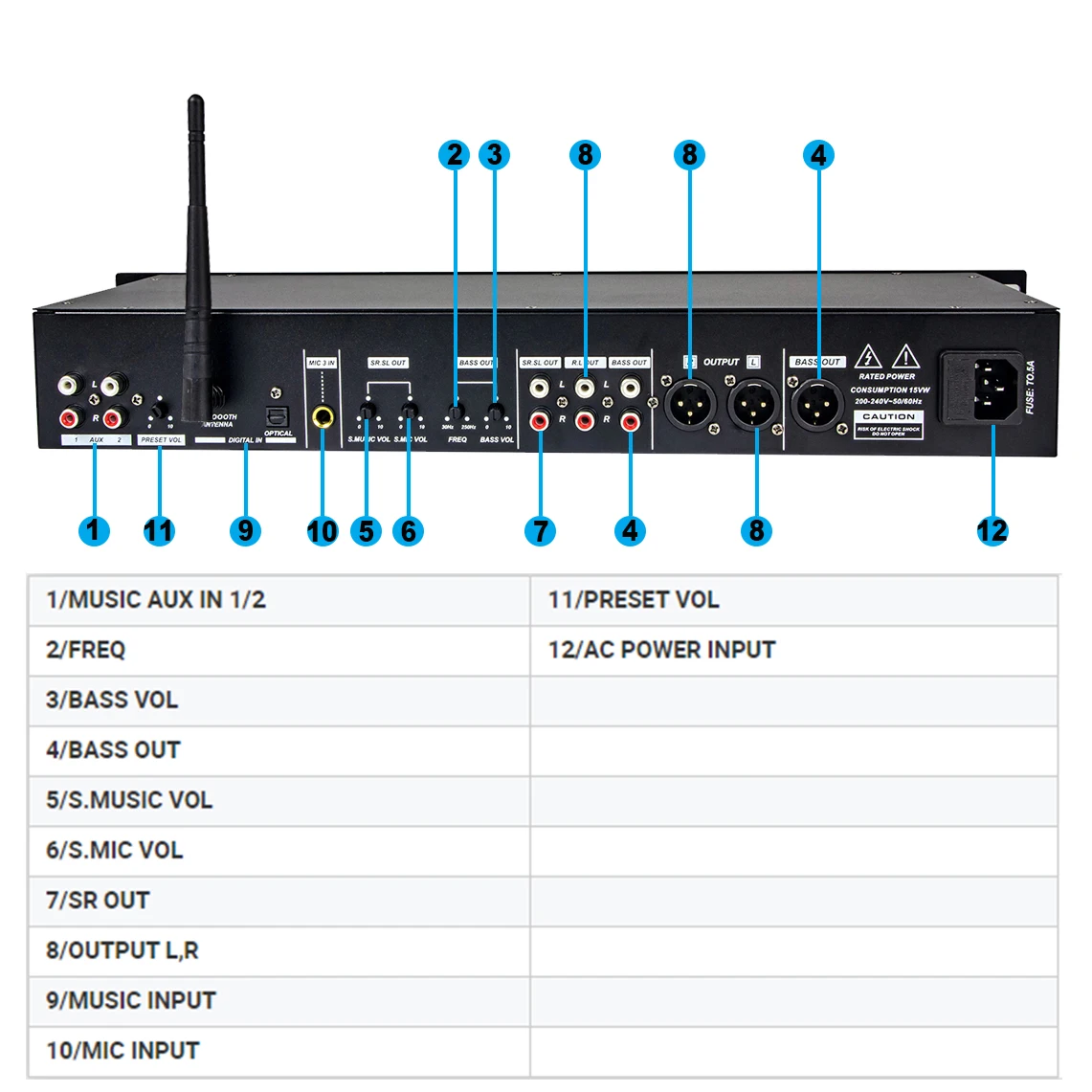 GAX-LD1500 Pantalla profesional ecualizador de efectos digitales sistema de karaoke procesador de audio efector de sonido de escenario