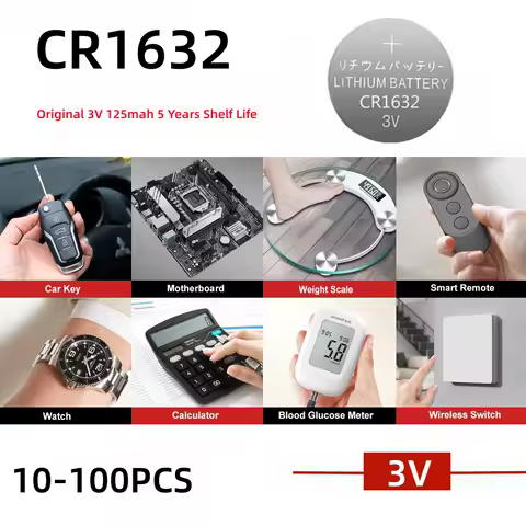 10-100PCS 3V CR1632 Battery CR 1632 Lithium Battery DL1632 BR1632 KCR1632 ECR1632 For Car Remote Control Watch Button Coin Cells