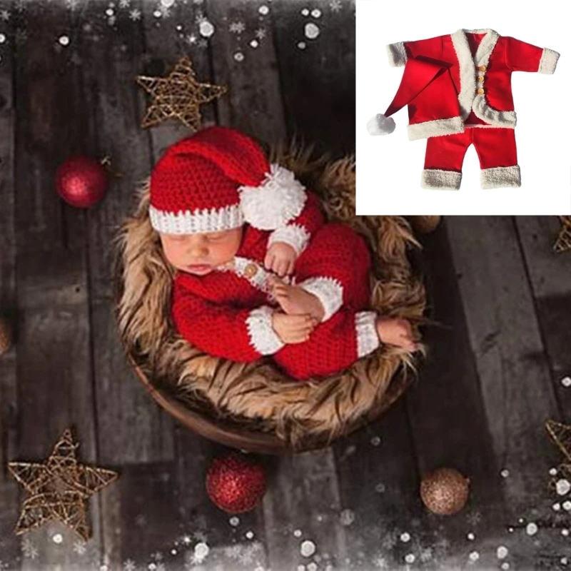 

B2EB Baby Photography Props Christmas Costume Tops Skirt Santa Hat Infant Photo Suit