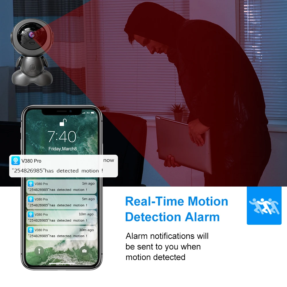 كاميرا IP واي فاي صغيرة لاسلكية داخلية روبوت مراقبة الطفل اتجاهين الصوت كشف الحركة فيديو كامارا V380 CCTV الحماية الأمنية #3