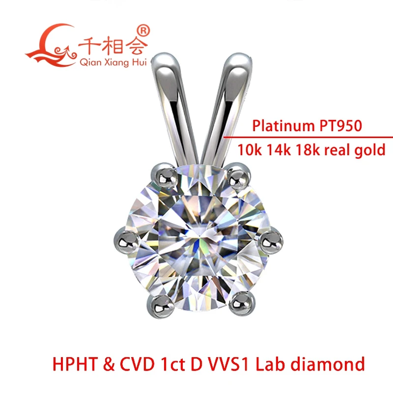 

10k 14k 18k real gold Platinum PT950 1ct round D VVS1 HPHT lab diamond pendant necklace jewelry wedding