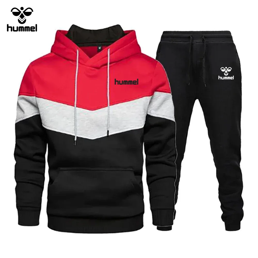 New Brand HUMMEL Men\'s Clothing Sweatshirt Suit Autumn and Winter Hoodie + Trousers Men\'s Sweatshirt Cardigan Two-piece Set