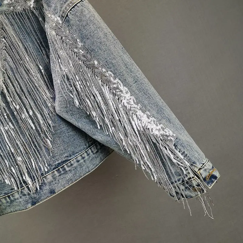 Damen-Jeansjacke mit Quasten, kurzer Stil, Mantel, 2026, Frühling und Herbst, neue lockere Top-Kleidung