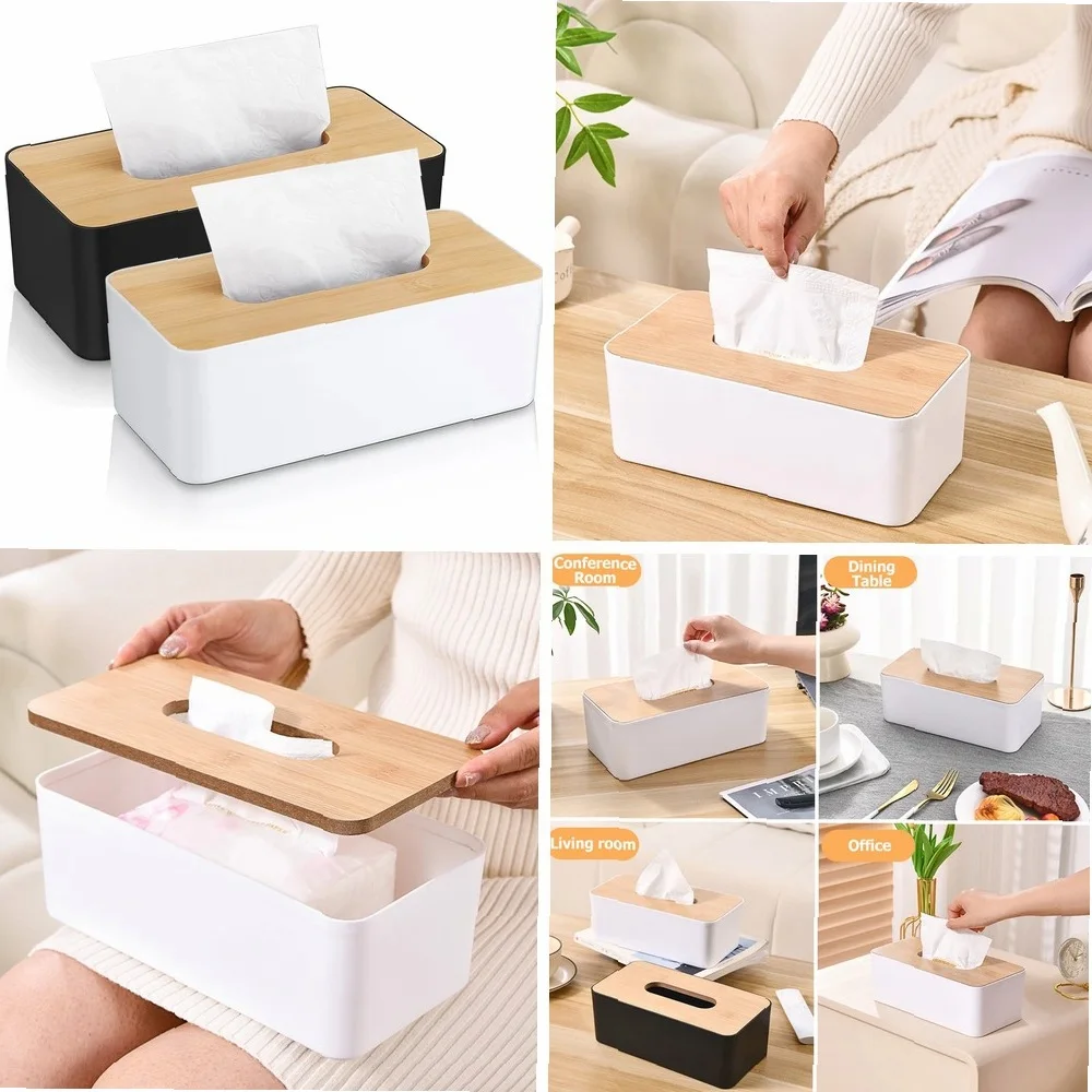 

Detachable Rectangular Tissue Box Holder 24.5x13cm for Bathroom Living Room Office Storage Dispenser