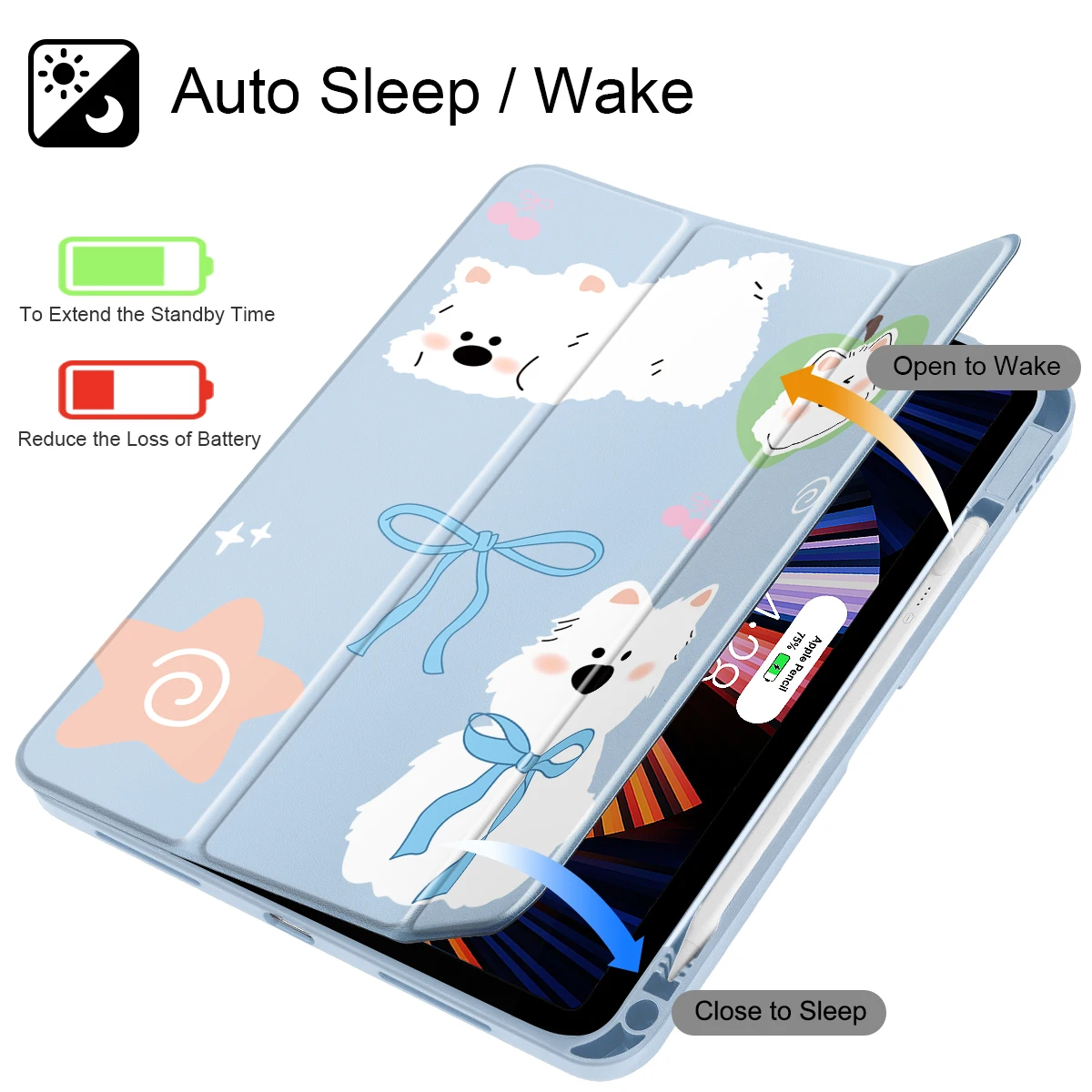 Прозрачный чехол с милым щенком на спине для iPad 2025 M4 Pro 13 11 Air 11 10th 10,9 дюймов Air 4 Air 5 2022 10,2 дюйма с автоматическим пробуждением/сна