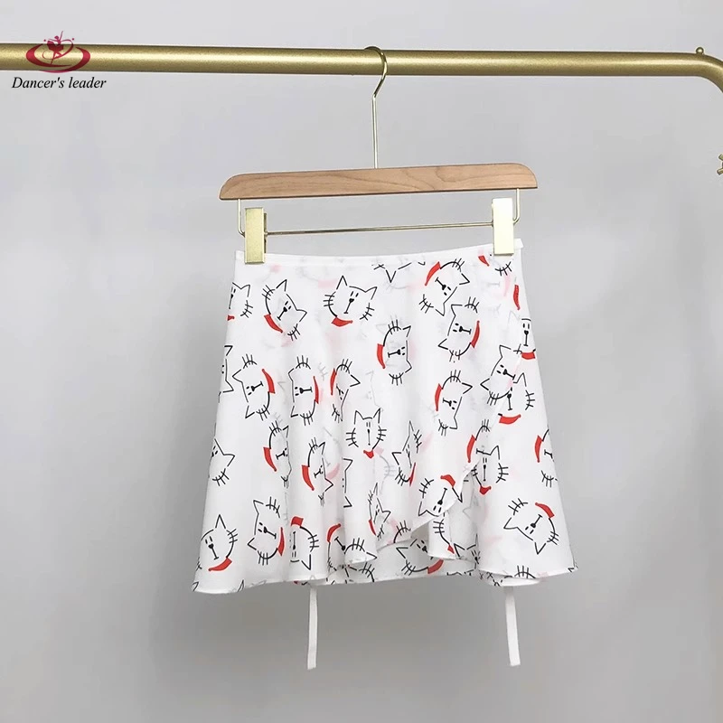 

Ballet Gauze Skirt Half-length Dance Skirt One-piece Skirt Adult's Lace-up Chiffon Short Skirt Printed Performance Cat Print
