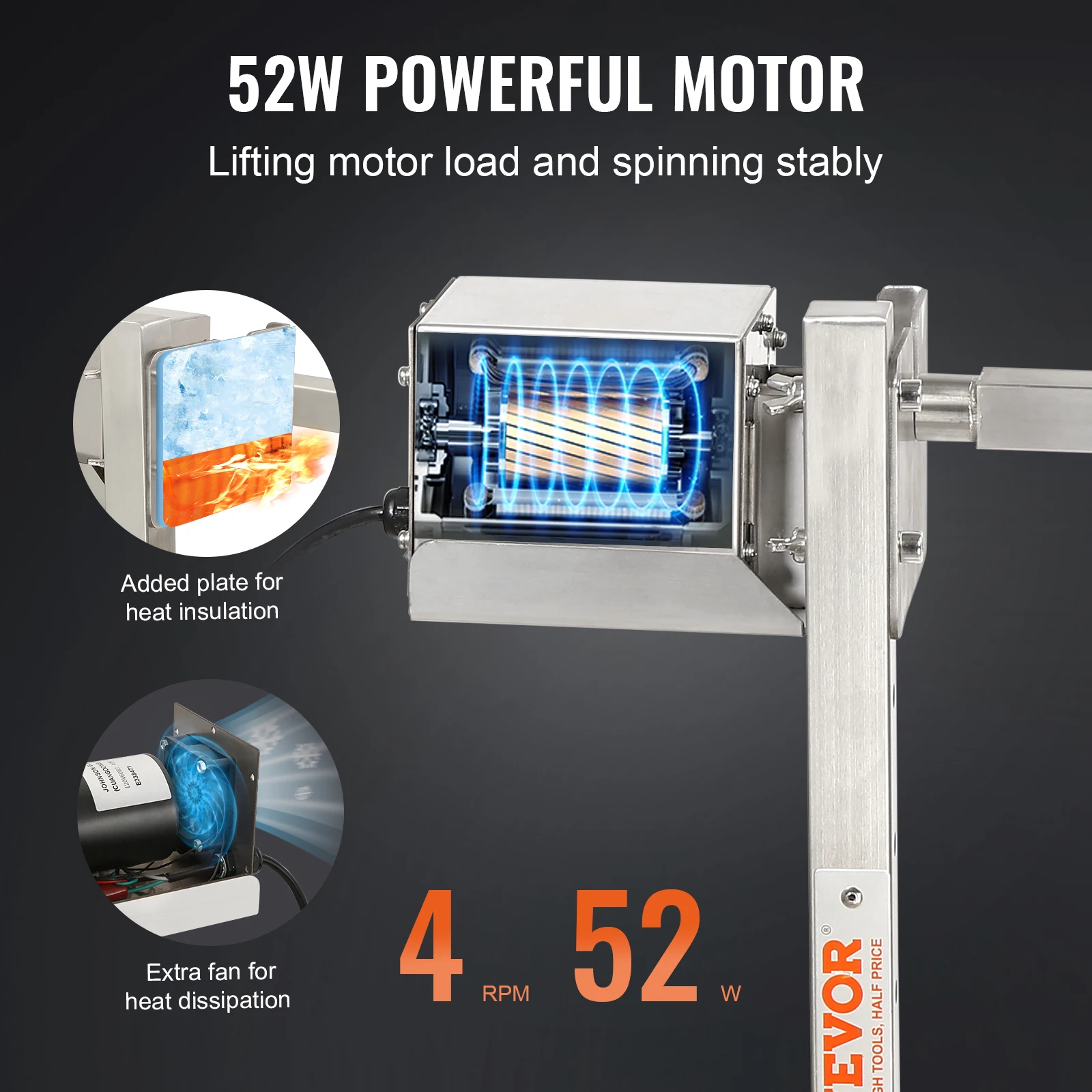 ชุดเตาย่างบาร์บีคิวไฟฟ้า vevor ชุดเตาย่างบาร์บีคิวสำหรับงานหนักแกนถ่มน้ำลายหกทำจากสเตนเลสสตีลสำหรับย่างเนื้อแกะหมู