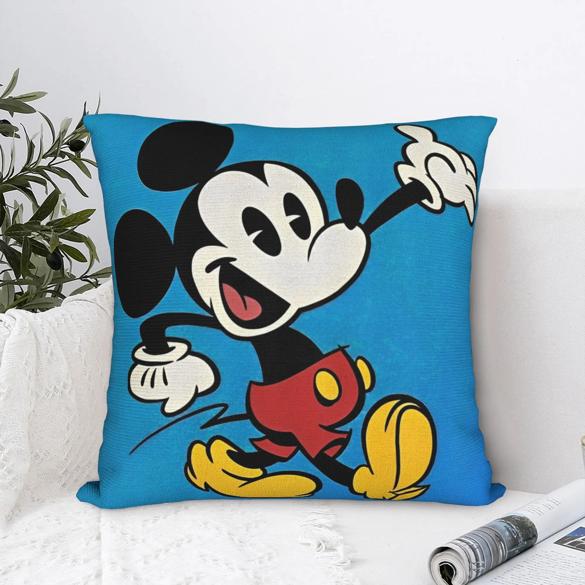 Funda de almohada cuadrada de Mickey Mouse, funda de cojín decorativa con cremallera a la moda para sala de estar, 45x45cm