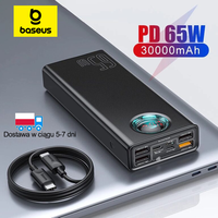 Baseus Powerbank 30000mAh PD 65W Fast Charging 5X USB Type C 5A QC 3.0 With Display Compatible with iPhone Tablet