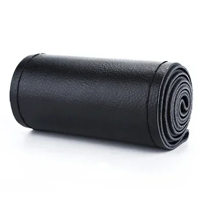 أغطية عجلة القيادة المصنوعة من الجلد الناعم المصنوعة يدويًا، عجلة قيادة السيارة ذات جديلة عالمية مع إبر وإكسسوارات داخلية للخيط