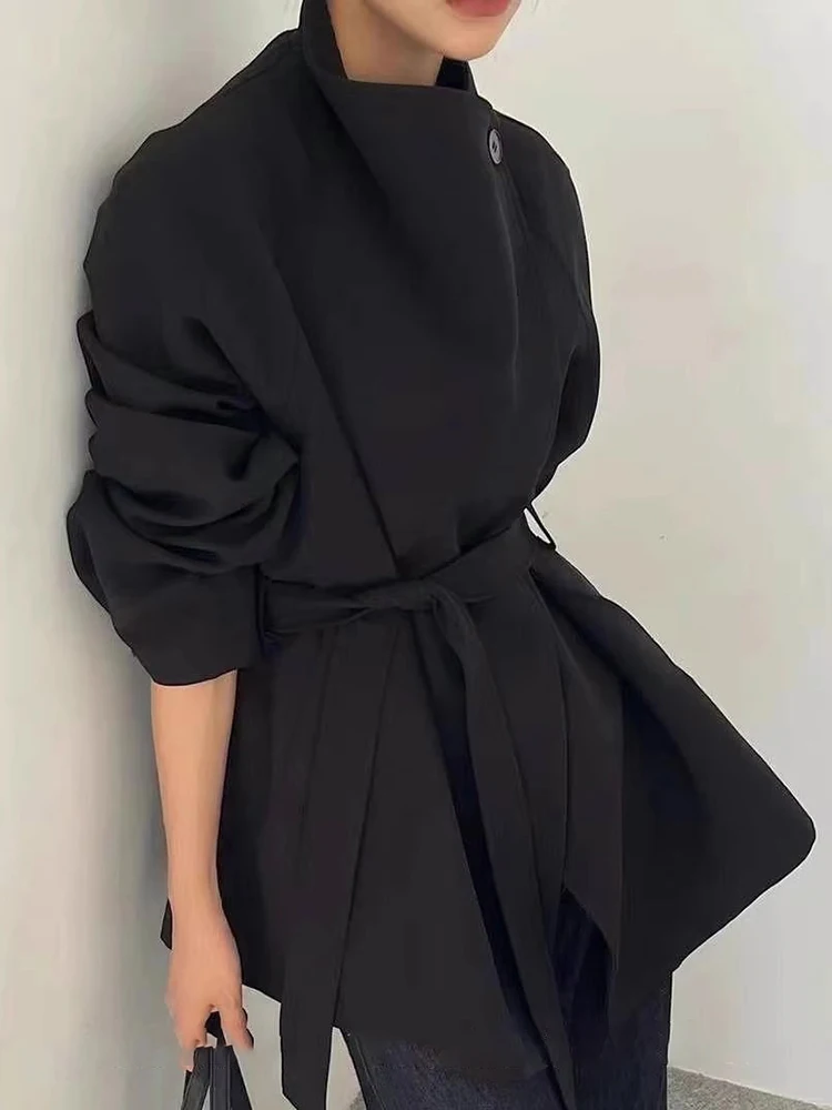 FANAN Temperamento Trench corto per le donne Stand Collo Cintura raccolta Vita Fit Giacca a vento Office Lady Cappotti Donna 2025 Autunno Nuovo