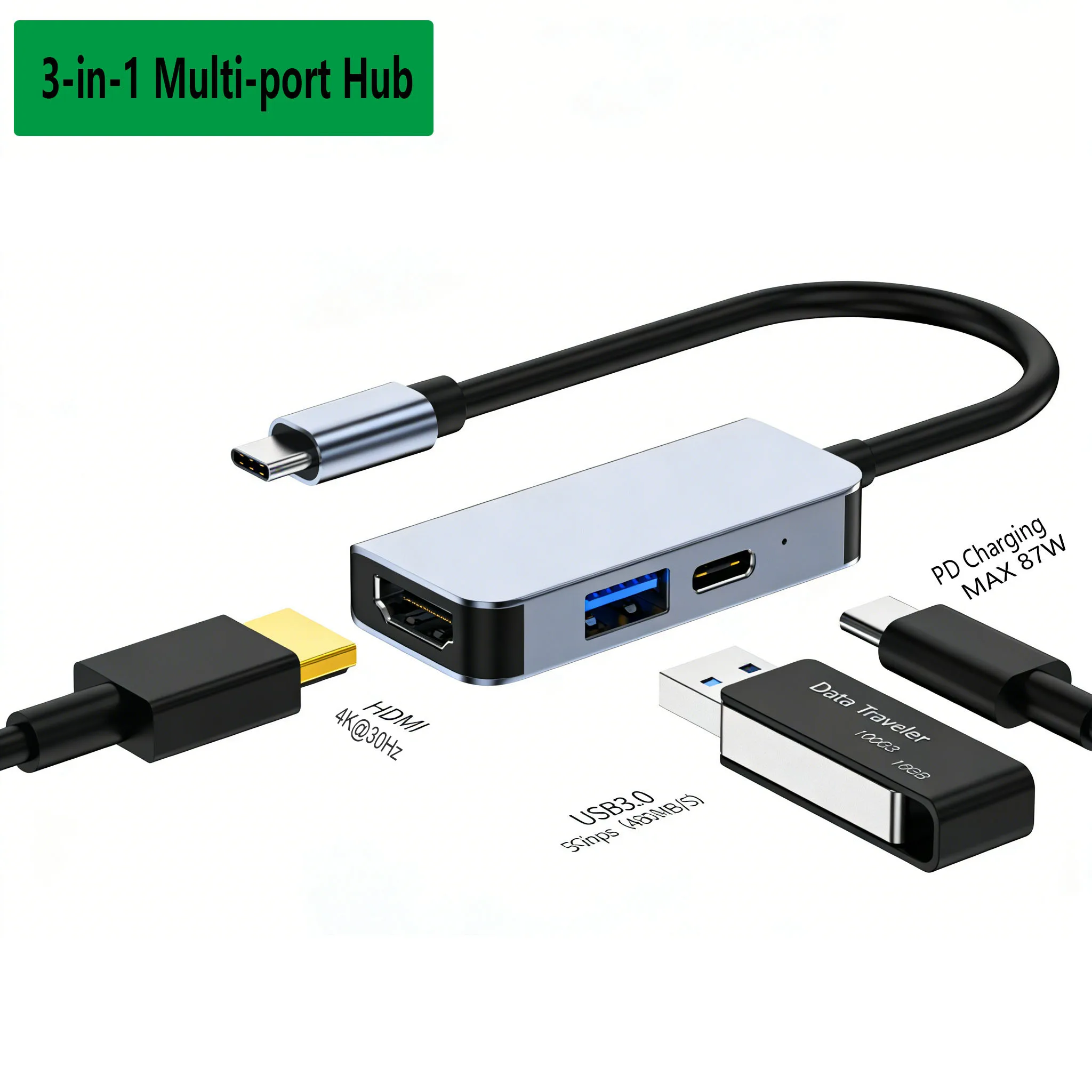 3 In 1 Usb C Hub 4K…