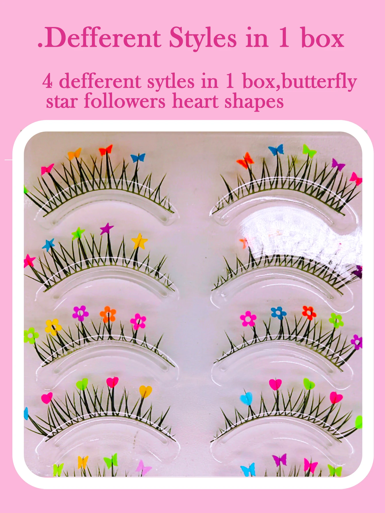 5 Pairs False Eyelashes Colorful butterfly Cosplay Eyelashes With Flower Heart Sequins Glitter Individual Mink Lashes Clusters