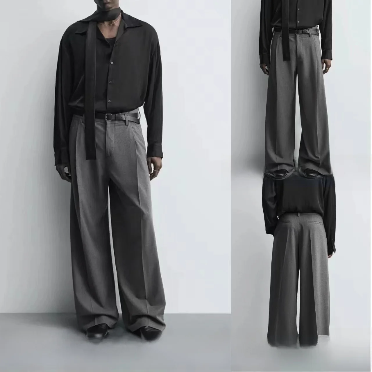 

Мужские свободные брюки с широкими штанинами и высокой талией, повседневные, с декоративными складками, новинка осени 2025, удобные для офиса