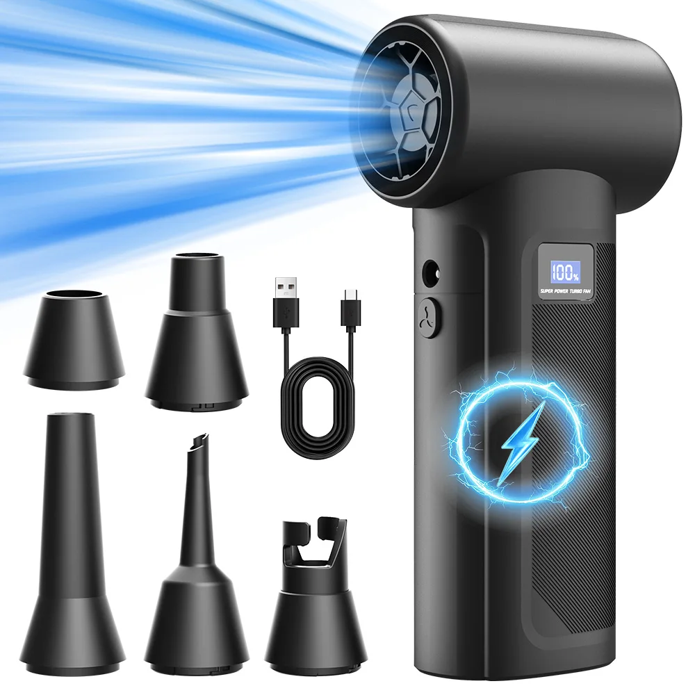 【2026 S5-D Air Blower】4-Gear Turbo Blower Jet Fan with LED Light Battery Display Cordless Compressed Air Duster Black New