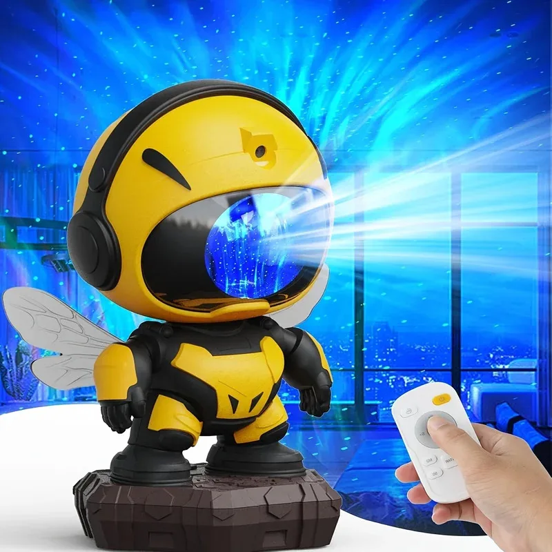 Bee Astronaut Galaxy Projector قابل للتعديل المتدفق ضوء النجوم العارض سديم السقف LED ضوء الليل لتزيين غرفة الأطفال