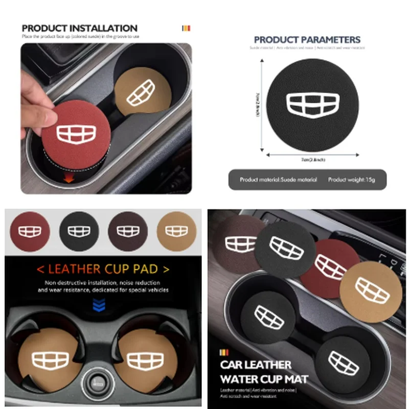 2Pcs Suede Anti‑Scratch Noise Reduction Cup Holder Coaster Non‑Slip Cup Pad For Geely Coolray Emgrand Atlas Tugella Geometry C