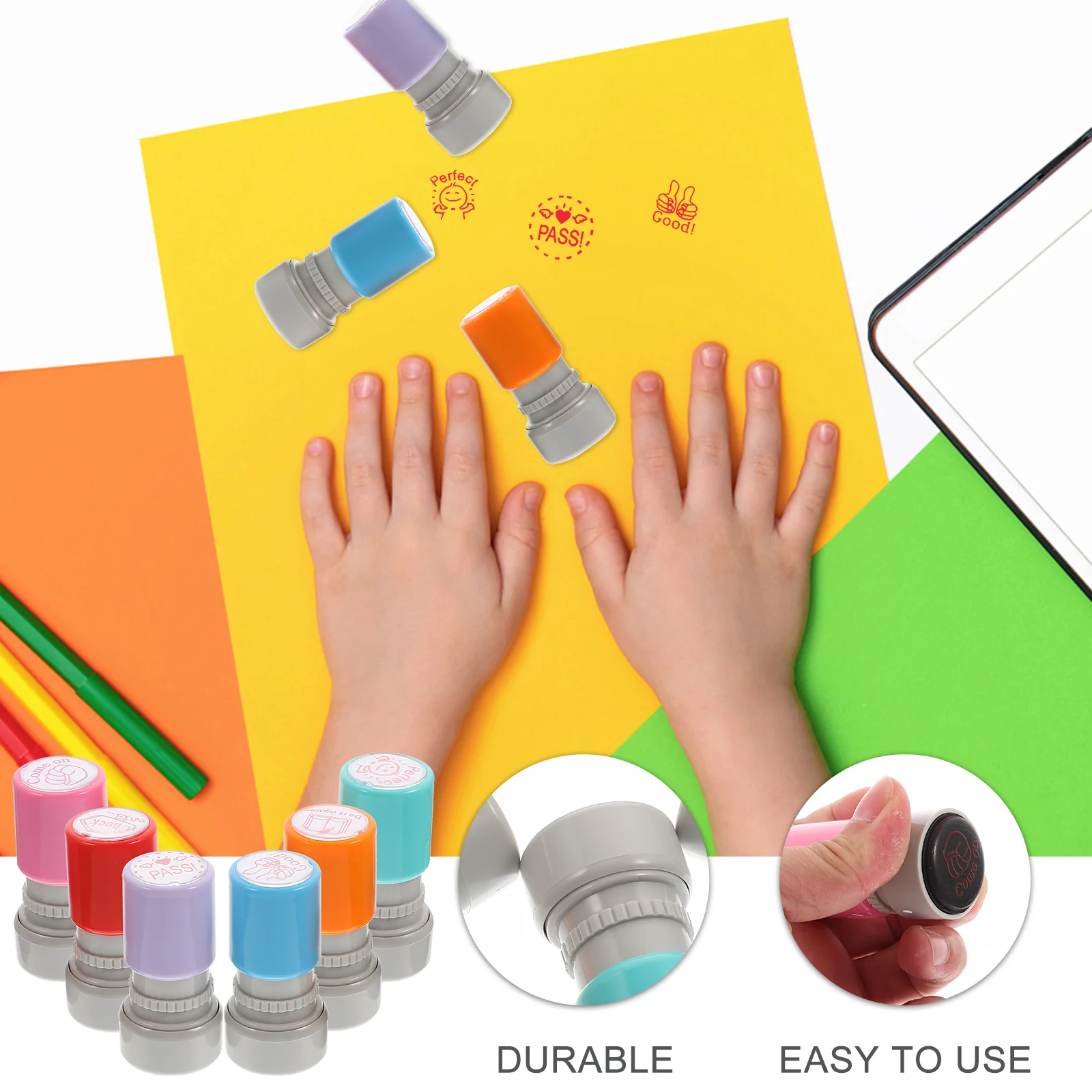 6 Pcs Children's Cartoon Chapter Educational Stampers School Stamps Teachers Die Multi-function Plastic Homework for