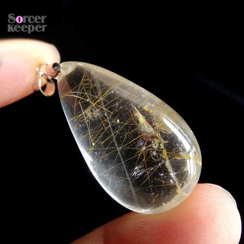 Natural Citrine Yellow Crystal Rutilated Quartz Pendant Hairstone Necklace Polished Stone Healing Stone for Jewelry Making AA842