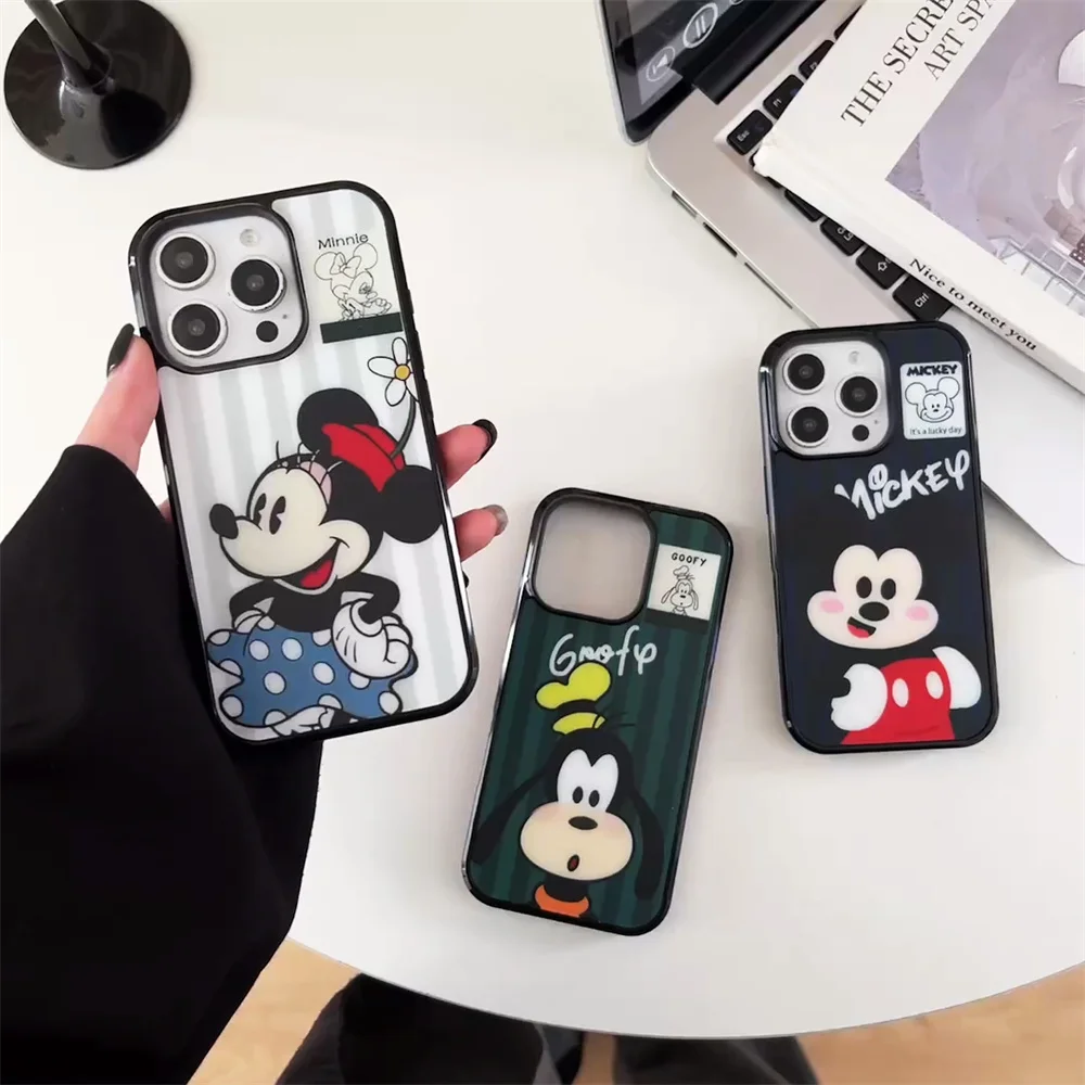 

Cartoon Minnie Mickey Mouse Goofy Goof Phone Case For iPhone 16 15 14 12 13 11 Pro Max Luxury Hard Cover Coque with Lanyard
