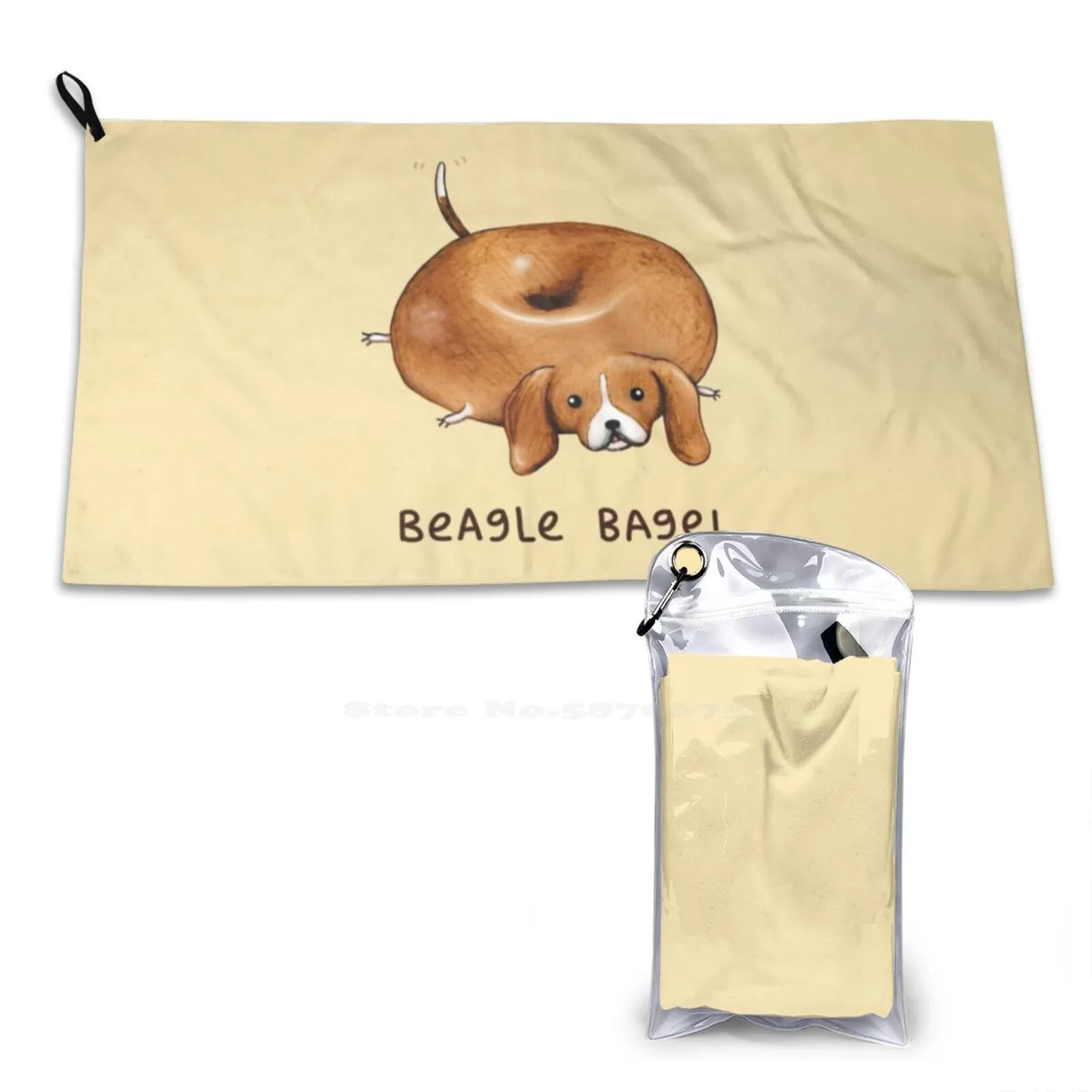 Beagle Bagel Soft Towel Quick Dry Beach Towel Beagle Bagel Bread Breed Foodimal Cute Kawaii Animal Pet Dogs Puppy Ginger Silly