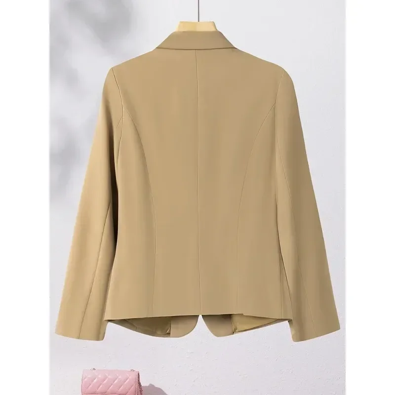 Chaqueta de manga larga para mujer, Blazer de color Beige, negro y caqui, con un solo botón, ropa de trabajo sólida, abrigo Formal para Otoño e Invierno