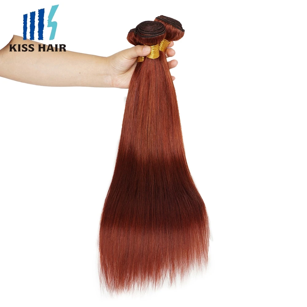 Extension de Cheveux Humains Brésiliens Pré-Colorés, Brun Rougeâtre, Auburn Foncé, Sophia Straight, Document #33, 1/3/4 Pièces