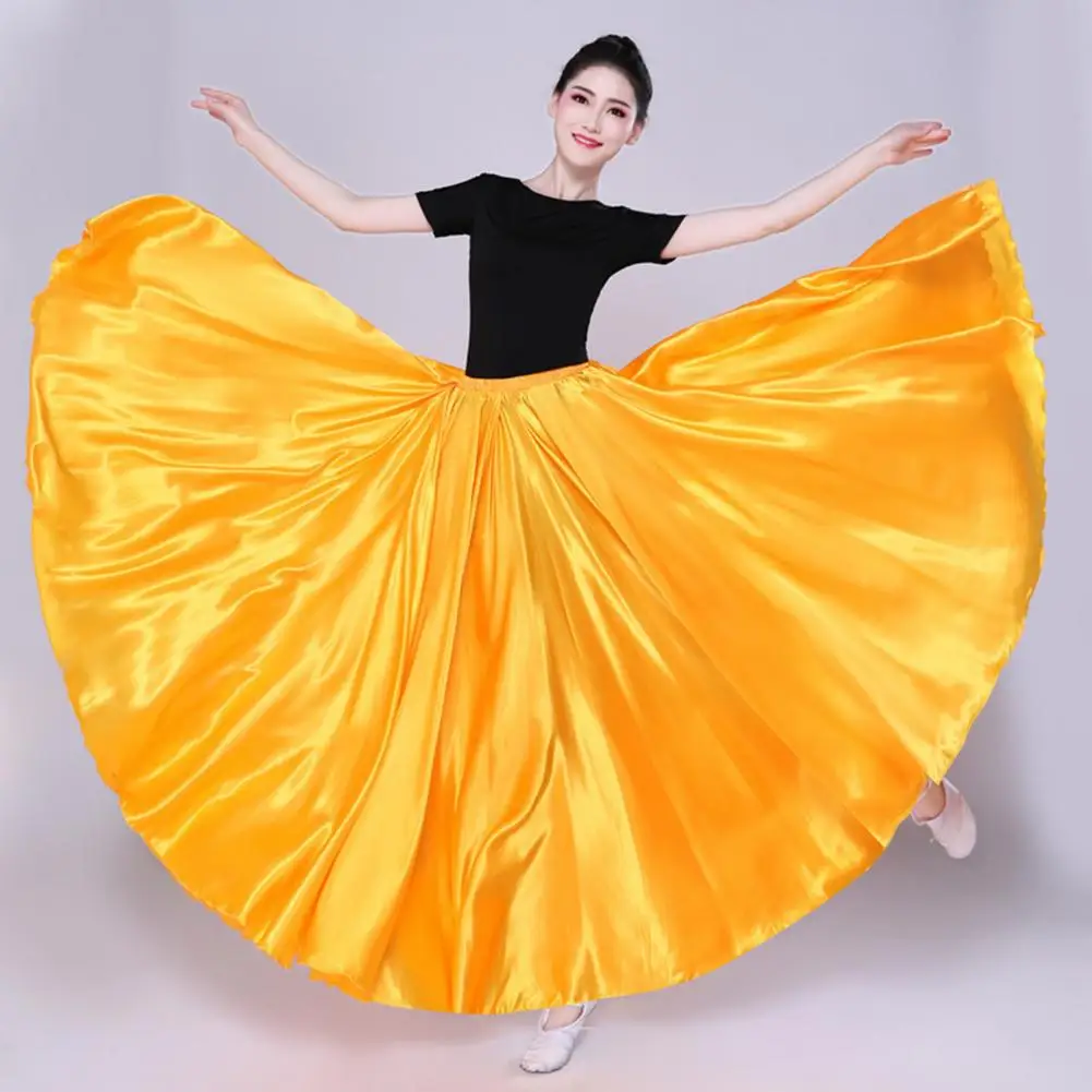 Women Tulle Skirt with Pleated Hem Solid Color Skirt High Waist Elegant Satin Spanish Skirt for Women Swing Dancing Belly Dance