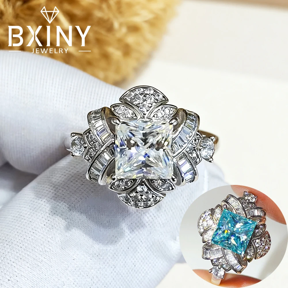 

BXINY Luxury 2CT Princess Cut Moissanite Ring 925 Sterling Silver for Women Certified Lab Diamond Wedding Band Gift Fine Jewelry