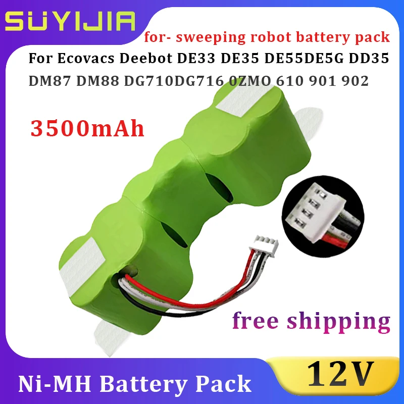 

Ni-MH Rechargeable 12V 3500mAh Battery for Ecovacs Deebot DE5G DM88 902 901 610 Robot Vacuum Cleaner Battery Pack