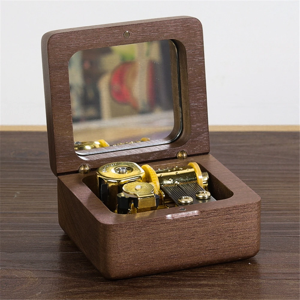 Vintage Music Box Walnut Wood Clockwork Musical Box with Mirror for Elise You Are My Sunshine Birthday Gifts for Boyfriend