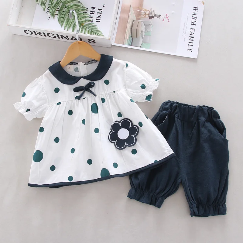 

18M-4T summer children kids girls fashion cute short sleeve shirt pants sets suits