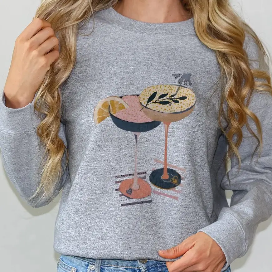 

Hand-Painted Wine Glass Elements Women Sweatshirt Oversized Y2k Graphic Hoodie Korean Fashion Hand Painted Design Warm Pullover