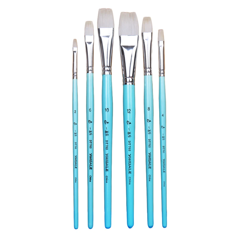 6pc Professional Acrylic Paint Artist Paint Brushes for Watercolor Oil Wool Hair Short Birch Blue Short Rod Brush Series set