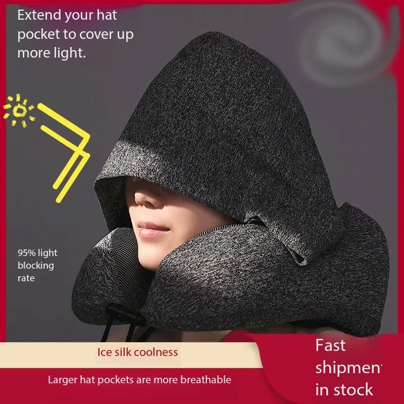 U-shaped travel pillow with hooded neck support - a portable sleeping essential