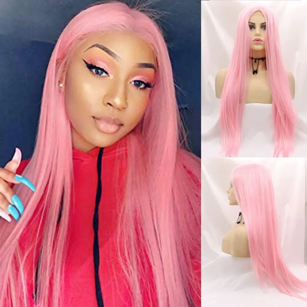 

Long Straight Synthetic Lace Front Wigs Long Pink Wigs Heat Resistant 13x3 Natural Wigs for Cosplay Party Natural Hair Looking