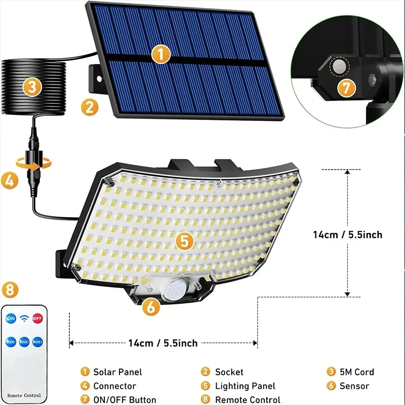 234LEDs Solar Light Outdoor Super Bright Motion Sensor Solar Strong Power LED Garden Wall Lamp IP65 Waterproof 3 Working Mode