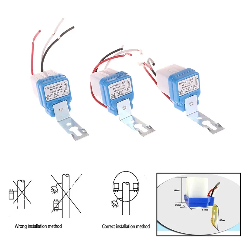 50-60Hz  2200W Automatic On Off Photocell Street Lamp Light Switch Controller DC AC 12/24/110/220V 50-60Hz 10A Photo Control