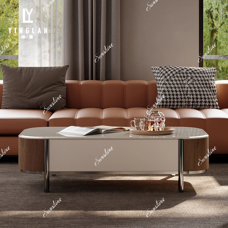 

Light luxury natural luxury stone household modern simple storage coffee table