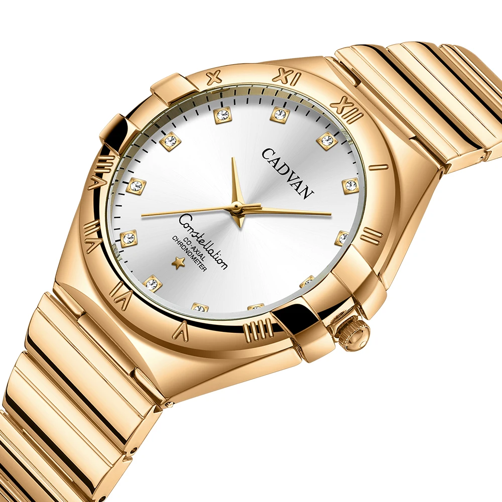 CADVAN من أجل الرجال ألماس فاخر مقاوم للماء مضيء من الفولاذ المقاوم للصدأ رجال الأعمال الكوارتز