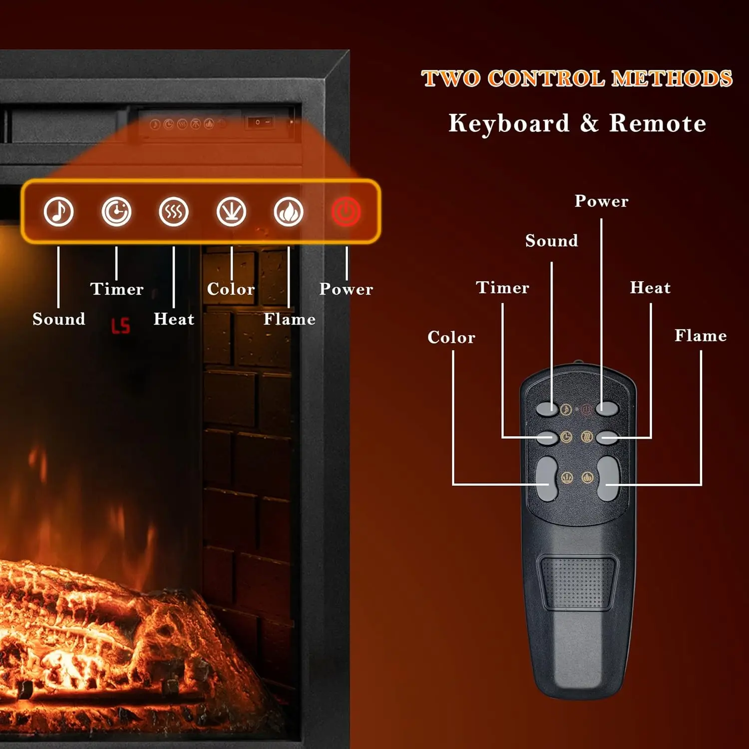 43 Inch Electric Fireplace, Wall Fireplace Electric With Remote Control, Realistic Log And Crackling Sound, Overheating